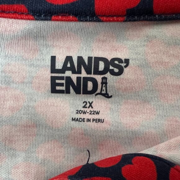 Lands End Womens Plus Size Red & Navy Heart Print Polo Shirt 2X Cotton Blend 3/4 - Picture 12 of 13